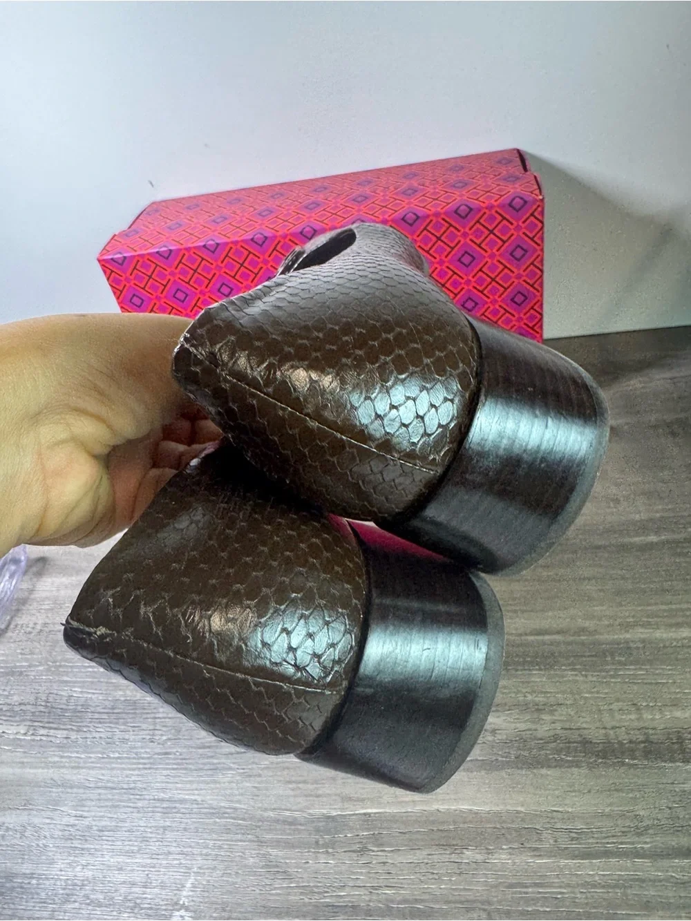Tory Burch Georgia Ballet Snakeskin Block Heels size 7.5 $328